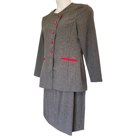 Vtg 3 Piece Pant / Skirt Suit Gray & Red Size 12 - Picture 14 of 14